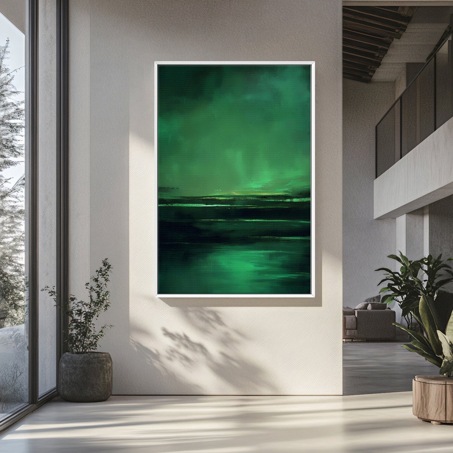 Abstract Minimalist Wall Art Framed Canvas Print - "Abyssal Dawn"