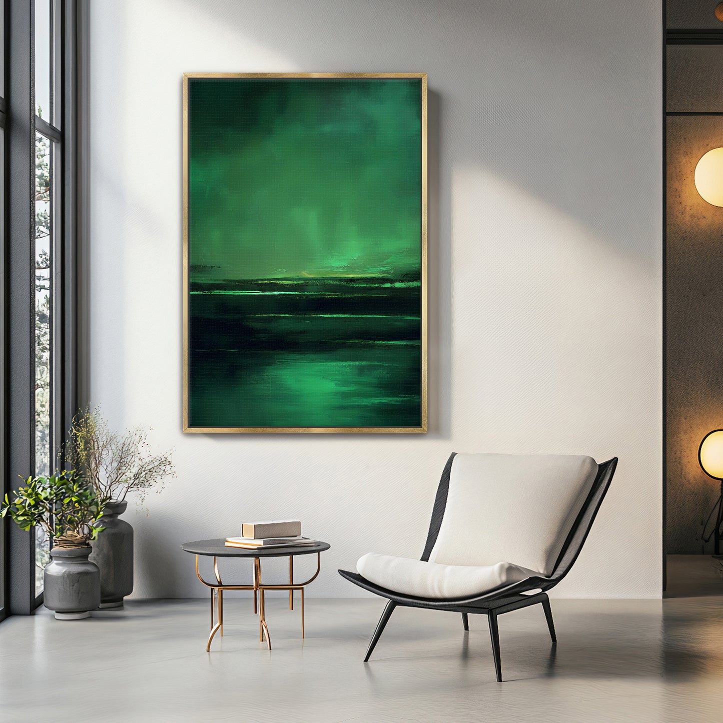 Abstract Minimalist Wall Art Framed Canvas Print - "Abyssal Dawn"
