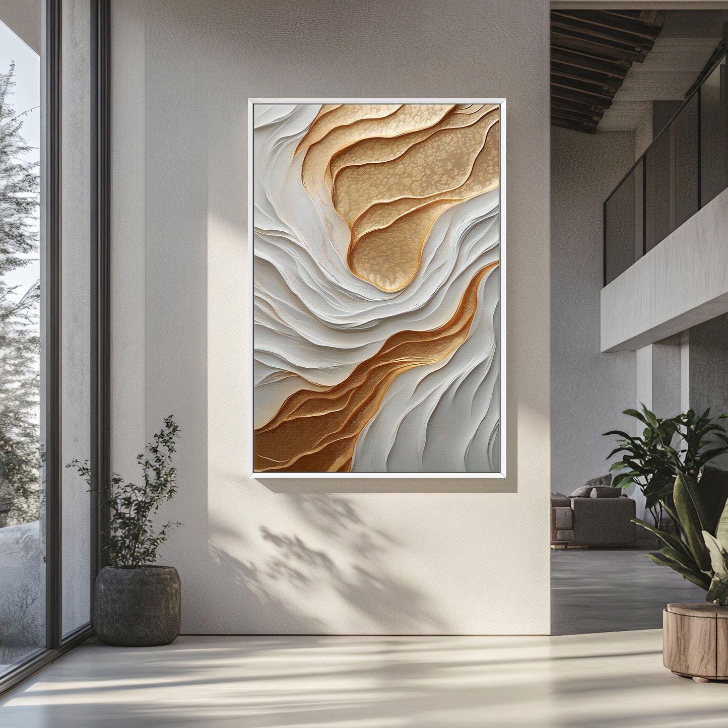 Modern Abstract Wall Art Framed Canvas Print - "Lustrous Strata"