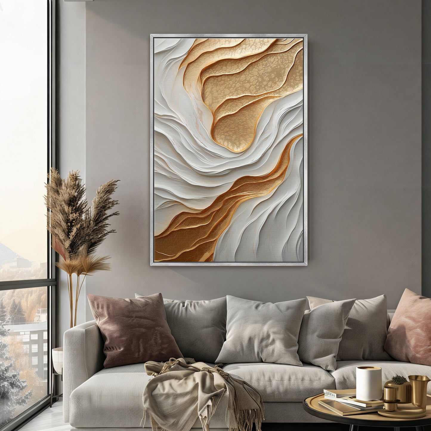 Modern Abstract Wall Art Framed Canvas Print - "Lustrous Strata"