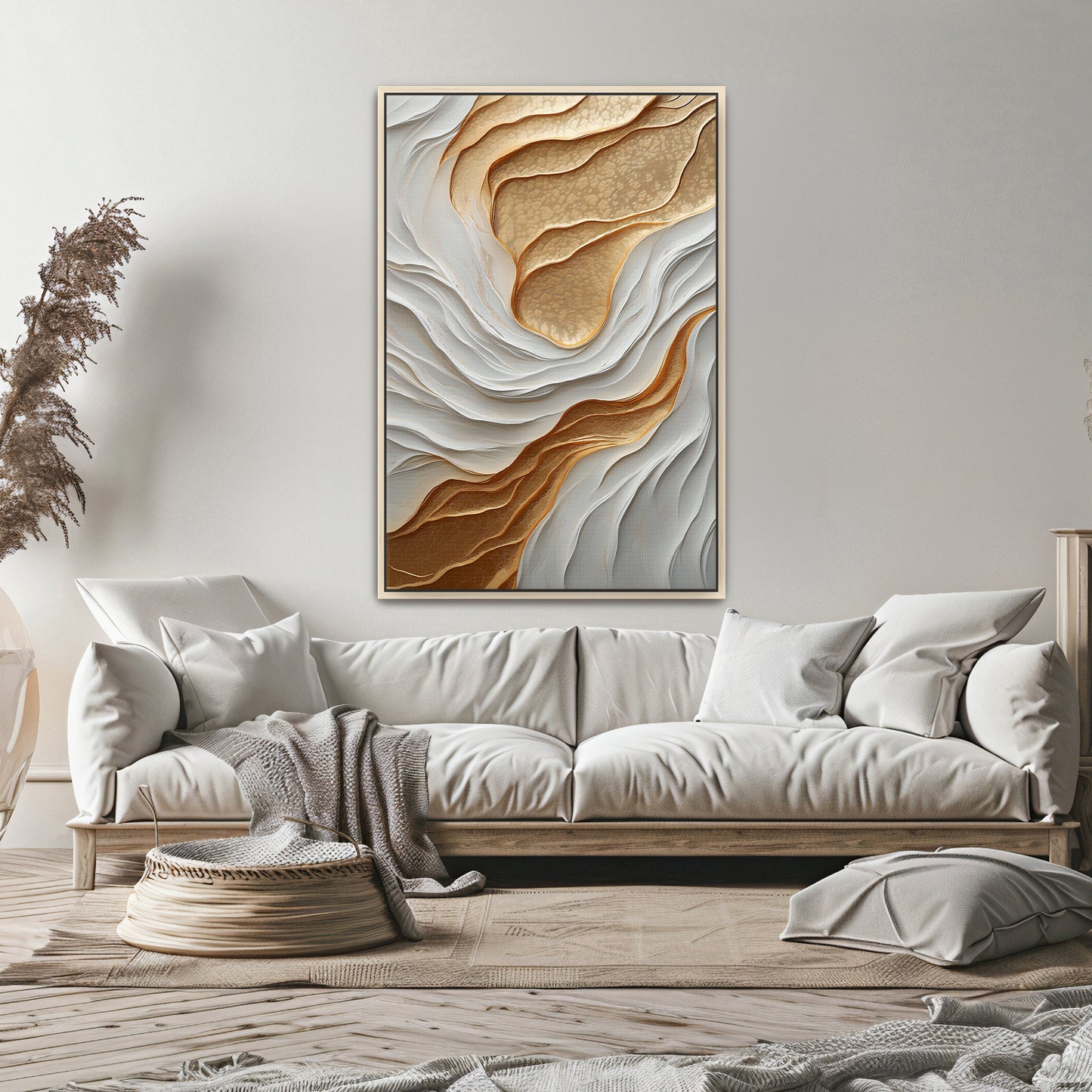 Modern Abstract Wall Art Framed Canvas Print - "Lustrous Strata"