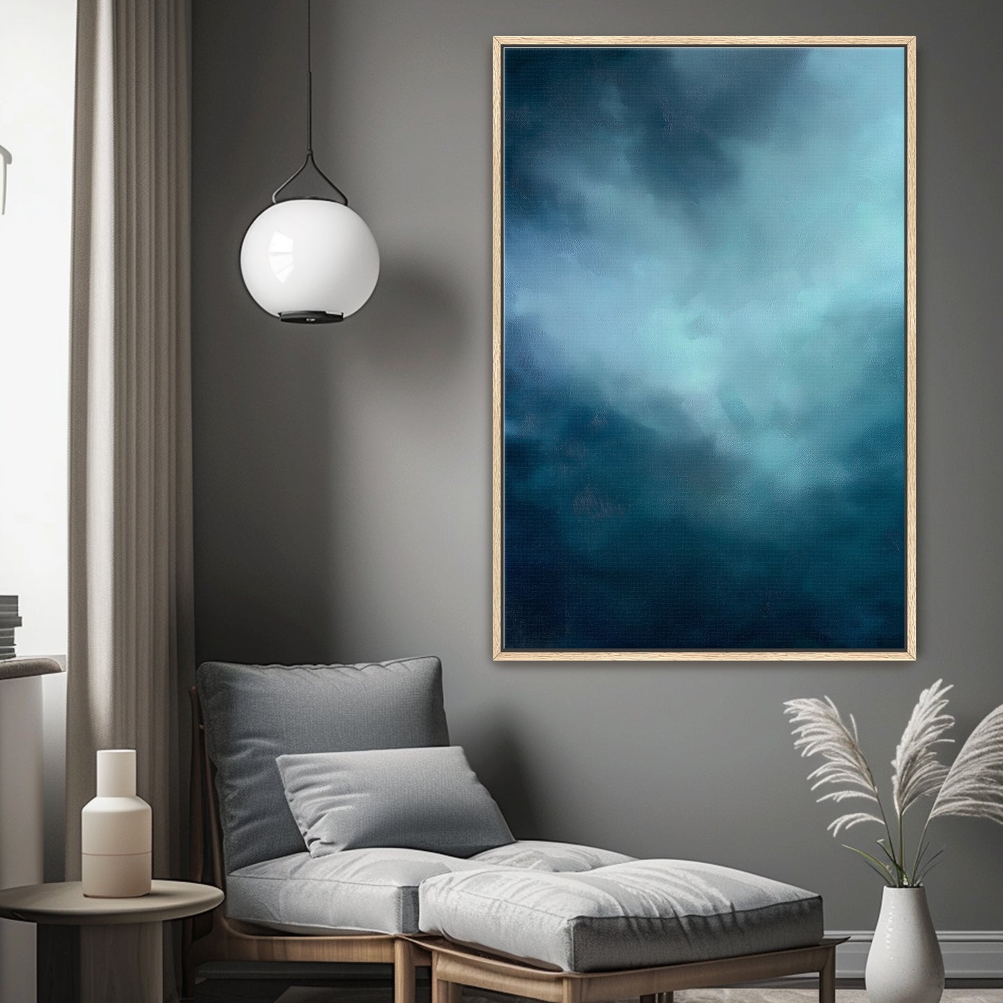 Abstract Minimalist Wall Art Framed Canvas Print - "Luminous Void"