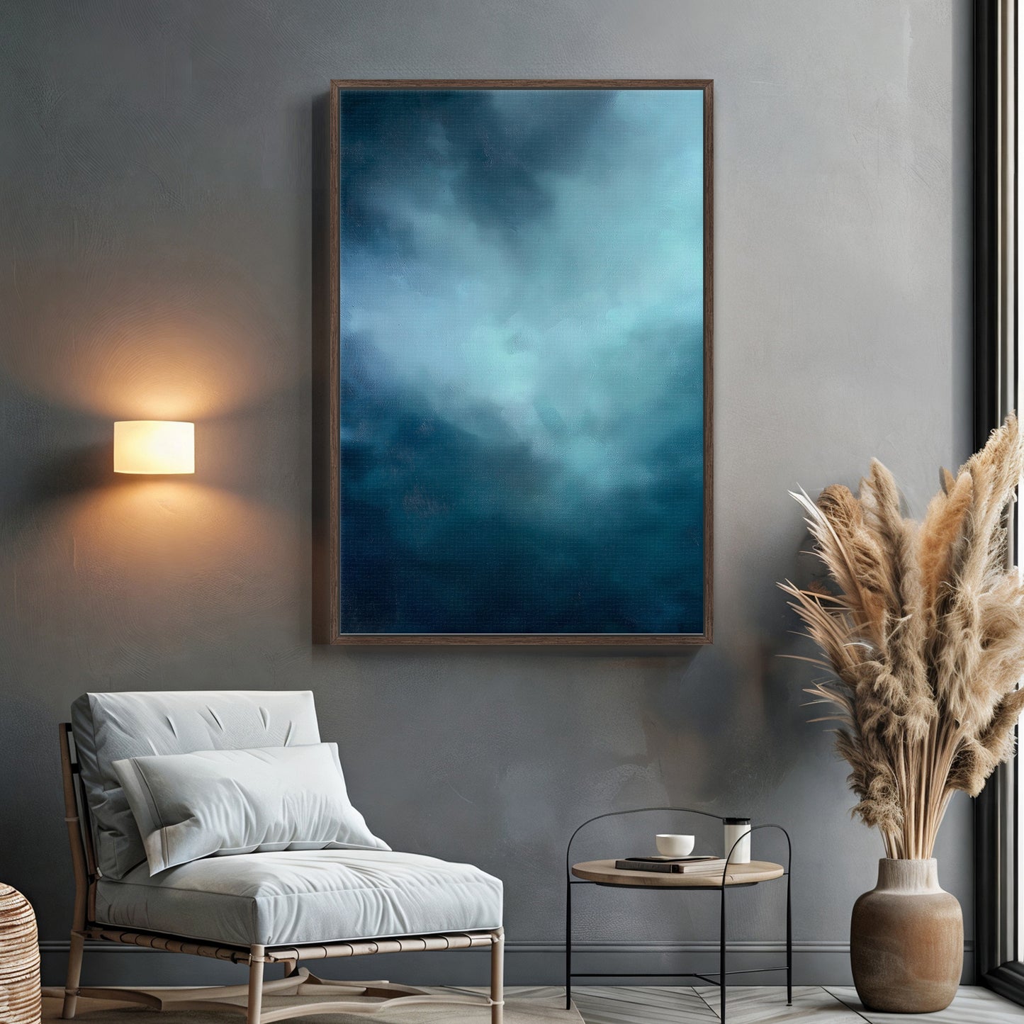 Abstract Minimalist Wall Art Framed Canvas Print - "Luminous Void"