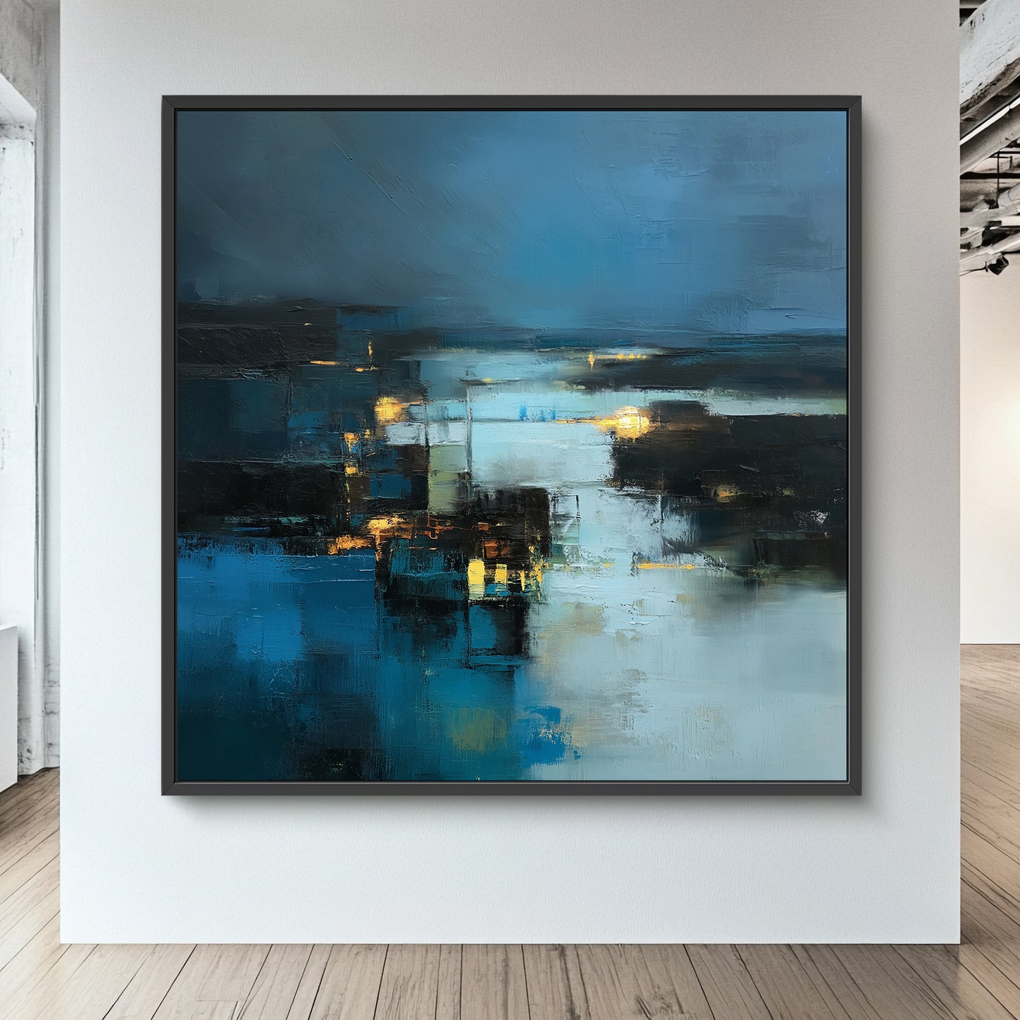 Abstract Wall Art Framed Canvas Print - "Harbor Lights"