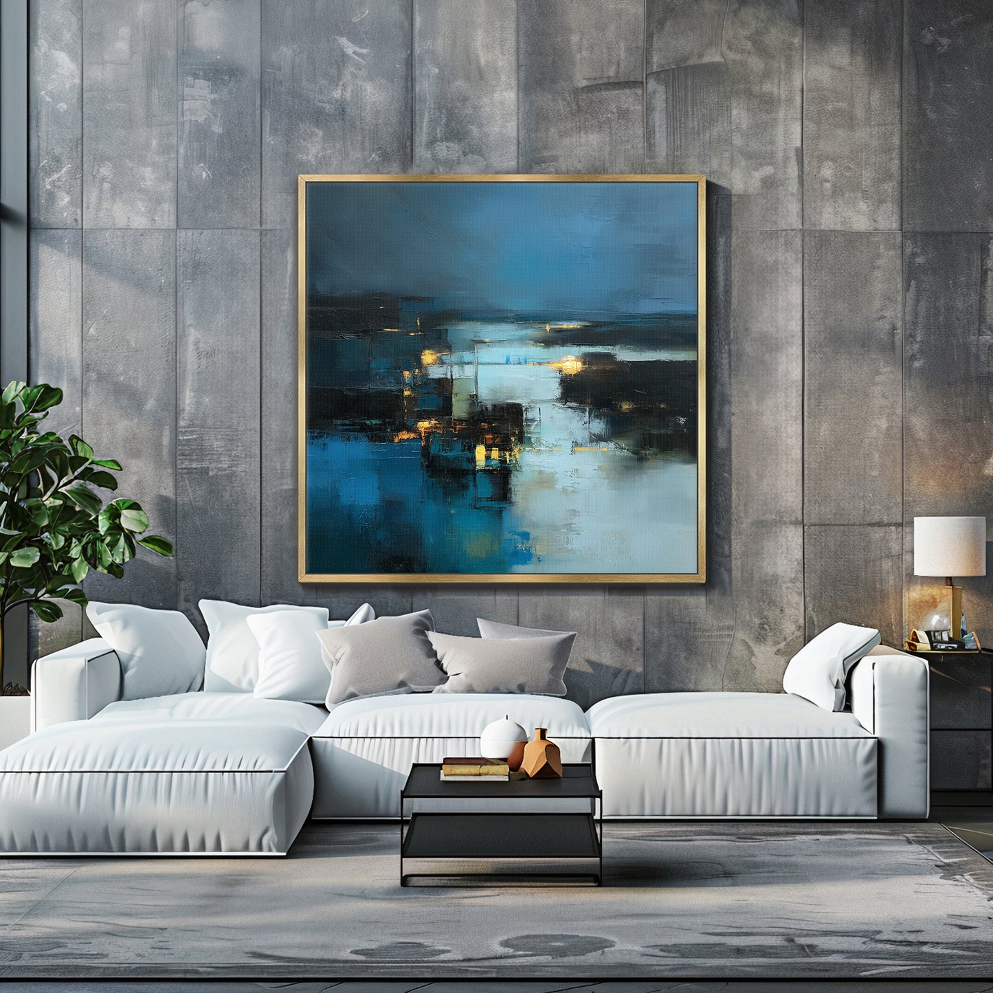 Abstract Wall Art Framed Canvas Print - "Harbor Lights"