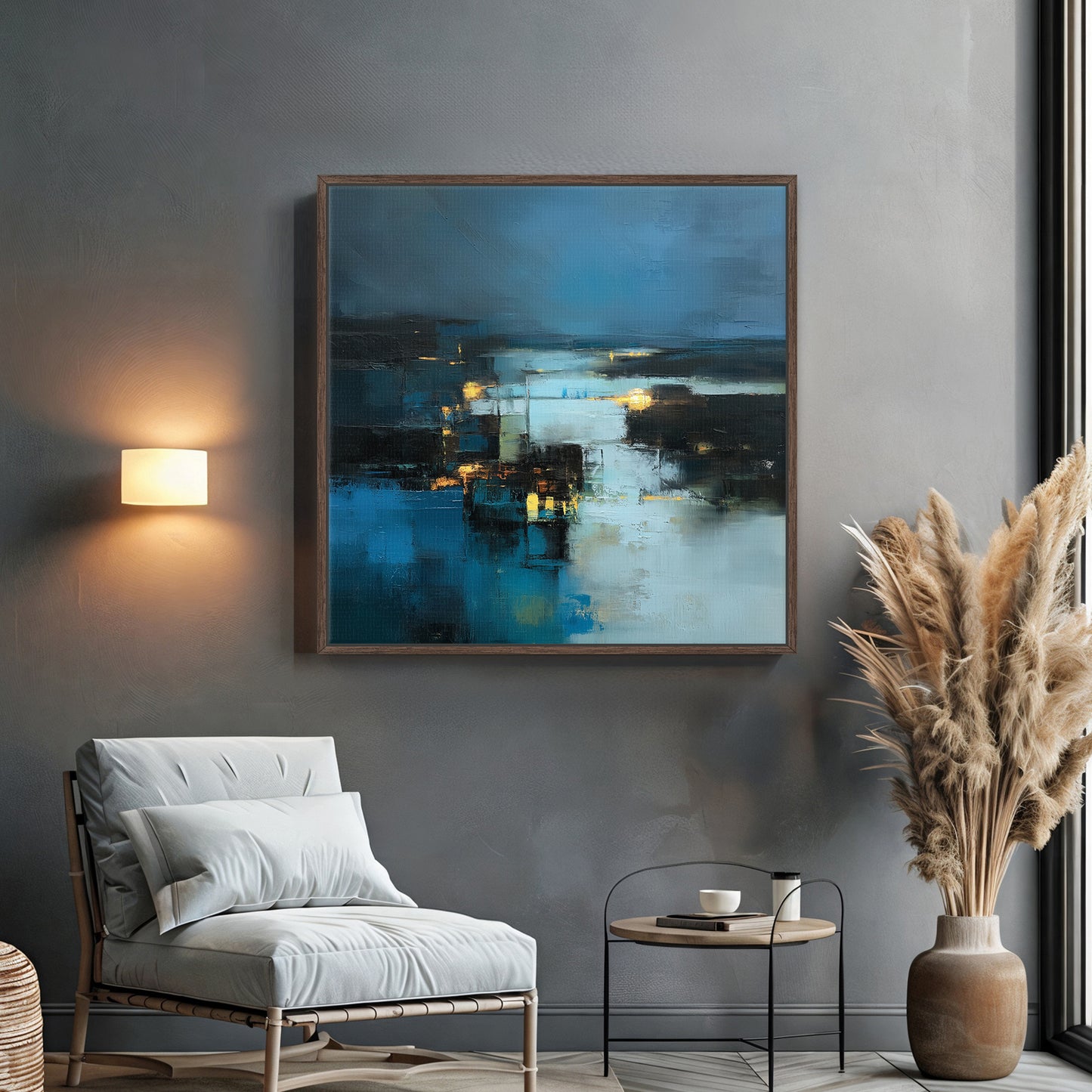 Abstract Wall Art Framed Canvas Print - "Harbor Lights"