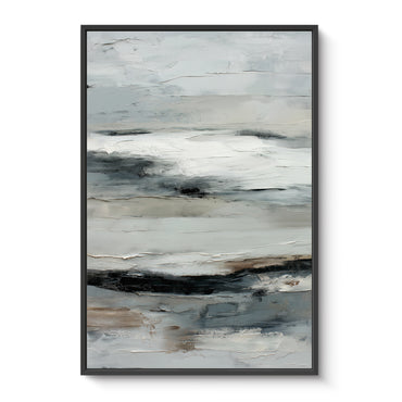 Abstract Minimalist Wall Art Framed Canvas Print - "Winter Horizon"
