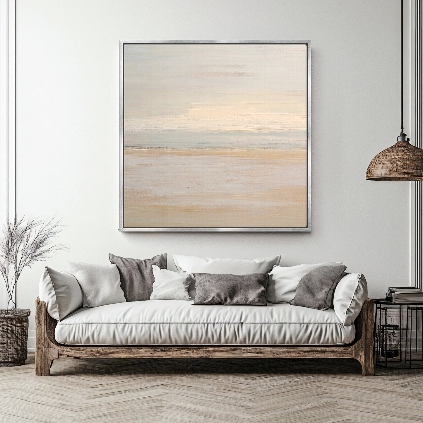 Abstract Minimalist Wall Art Framed Canvas Print - "Silent Sands"