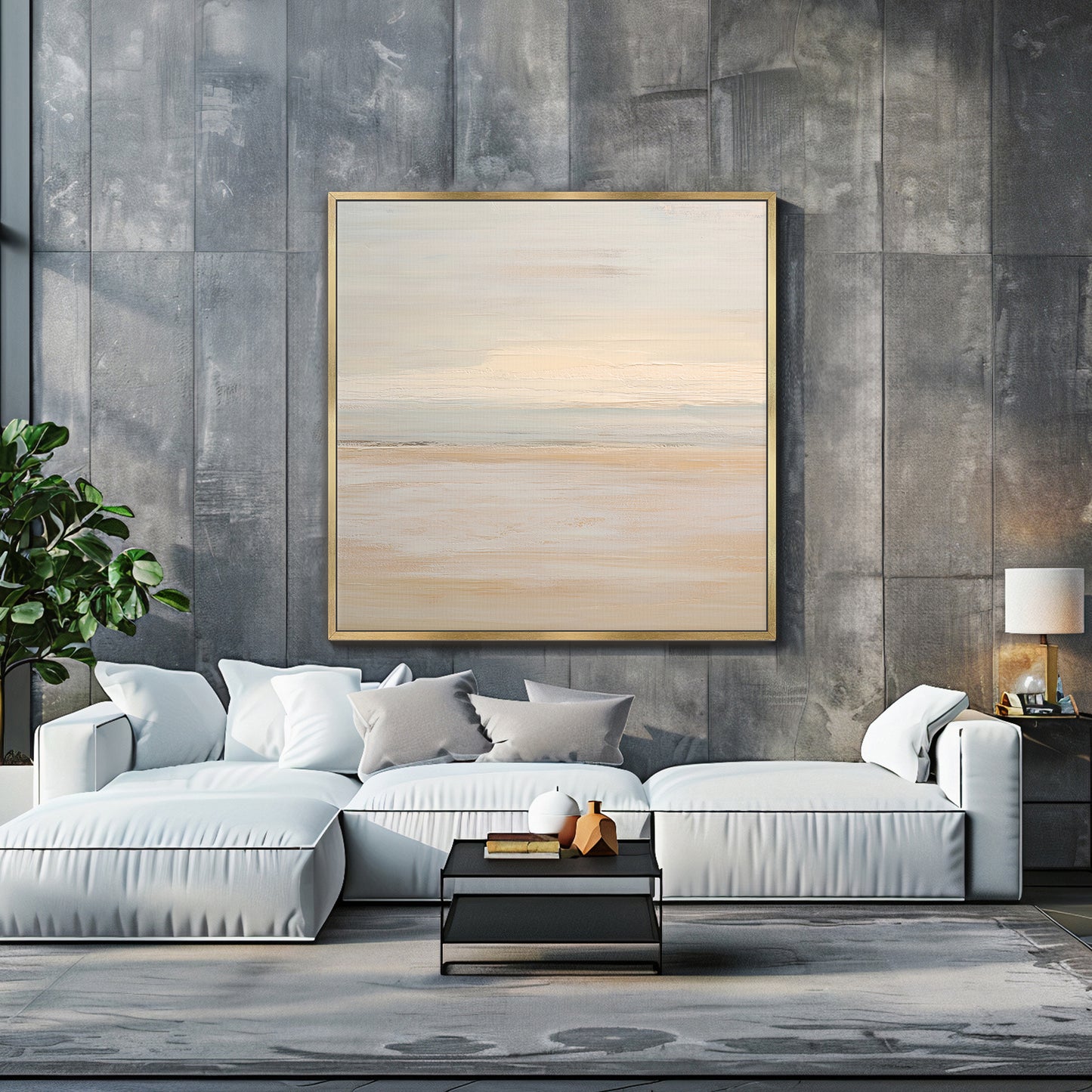 Abstract Minimalist Wall Art Framed Canvas Print - "Silent Sands"
