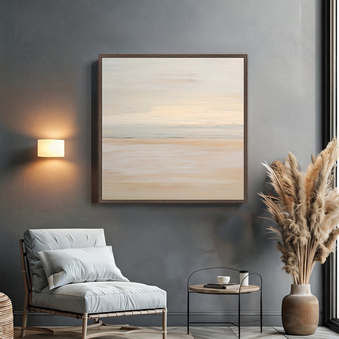 Abstract Minimalist Wall Art Framed Canvas Print - "Silent Sands"