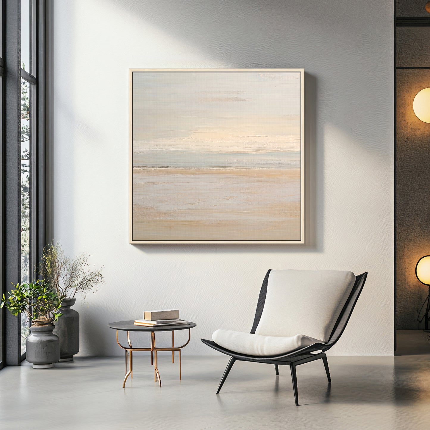 Abstract Minimalist Wall Art Framed Canvas Print - "Silent Sands"