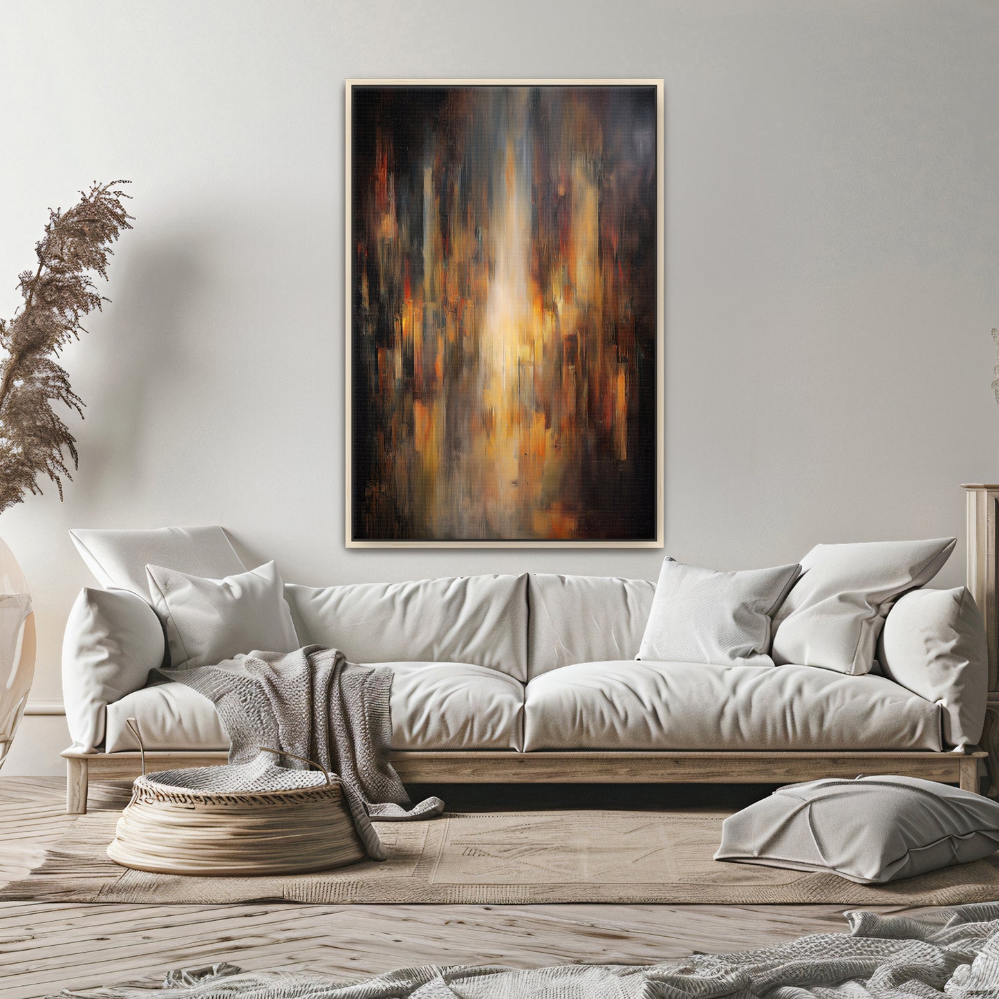 Luminous Abstract Framed Canvas Wall Art - "Emberfall"