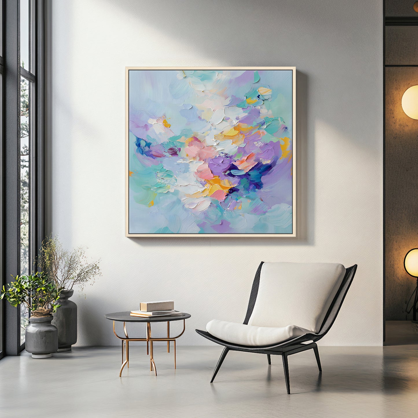 Abstract Artwork Framed Canvas Wall Art - "Pastel Rhapsody"