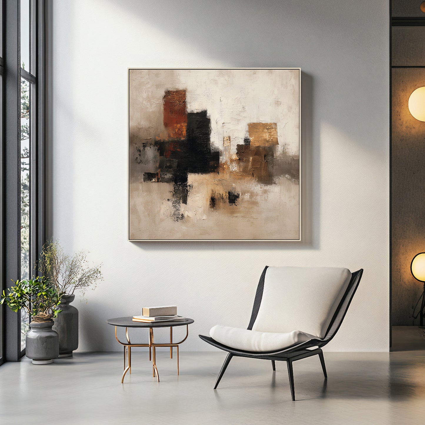 Abstract Neutral Framed Canvas Wall Art – "Quiet Geometry"