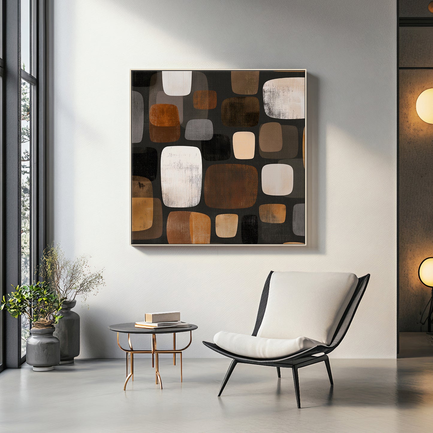 Abstract Framed Canvas Wall Art – River Stones
