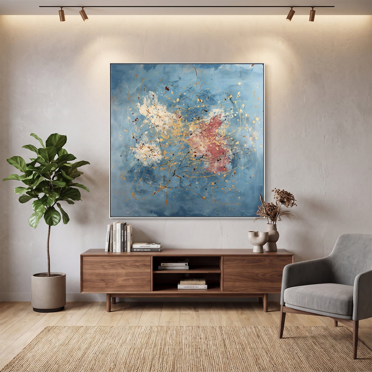 Abstract Framed Canvas Wall Art – Golden Spark