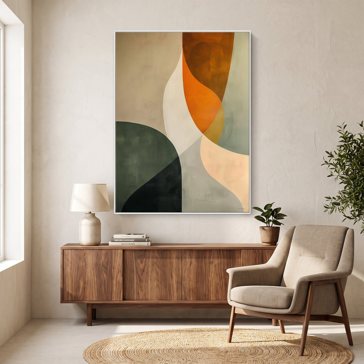 Abstract Framed Canvas Wall Art – Forest & Clay