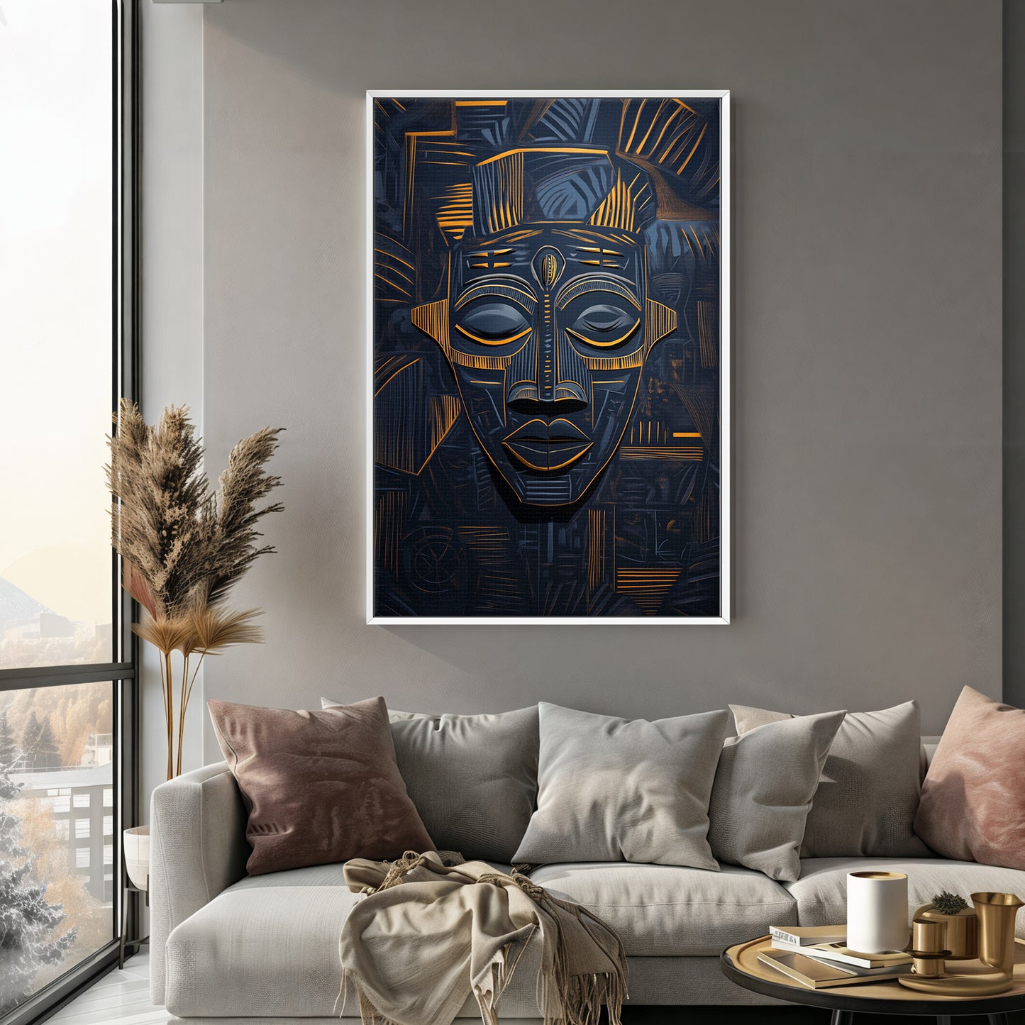 African Abstract Art Framed Canvas Print - "Echoes of Ancestry"