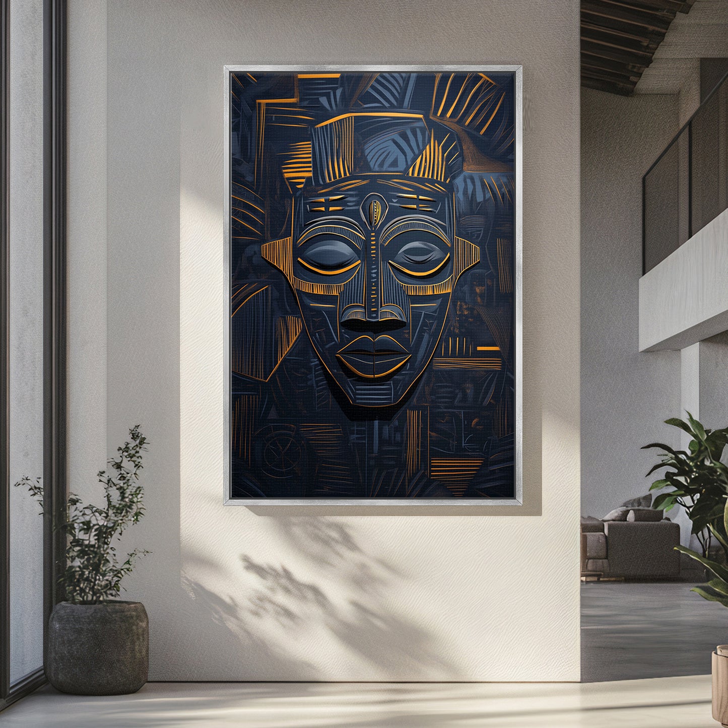 African Abstract Art Framed Canvas Print - "Echoes of Ancestry"
