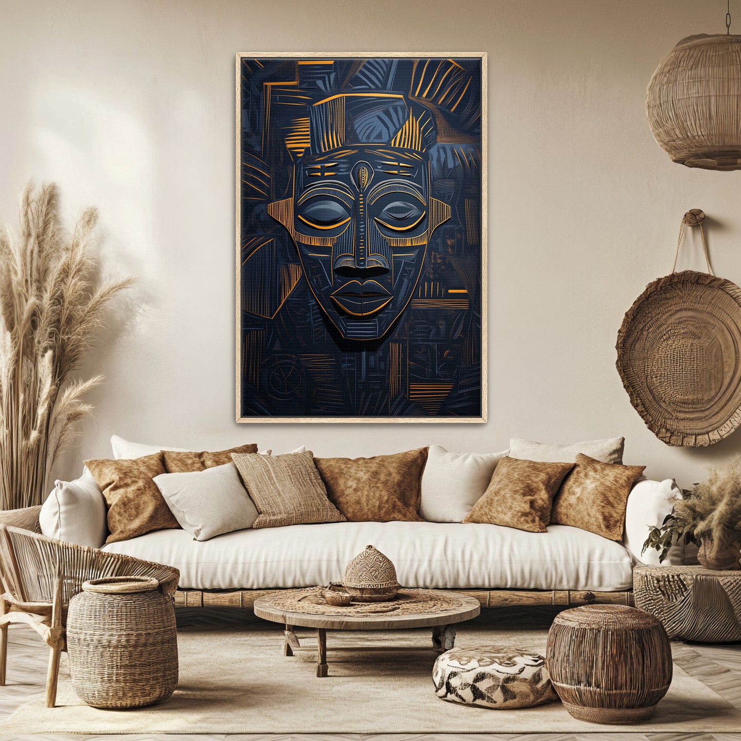 African Abstract Art Framed Canvas Print - "Echoes of Ancestry"