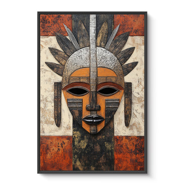 African Abstract Art Framed Canvas Print - "Guardian of Tradition"
