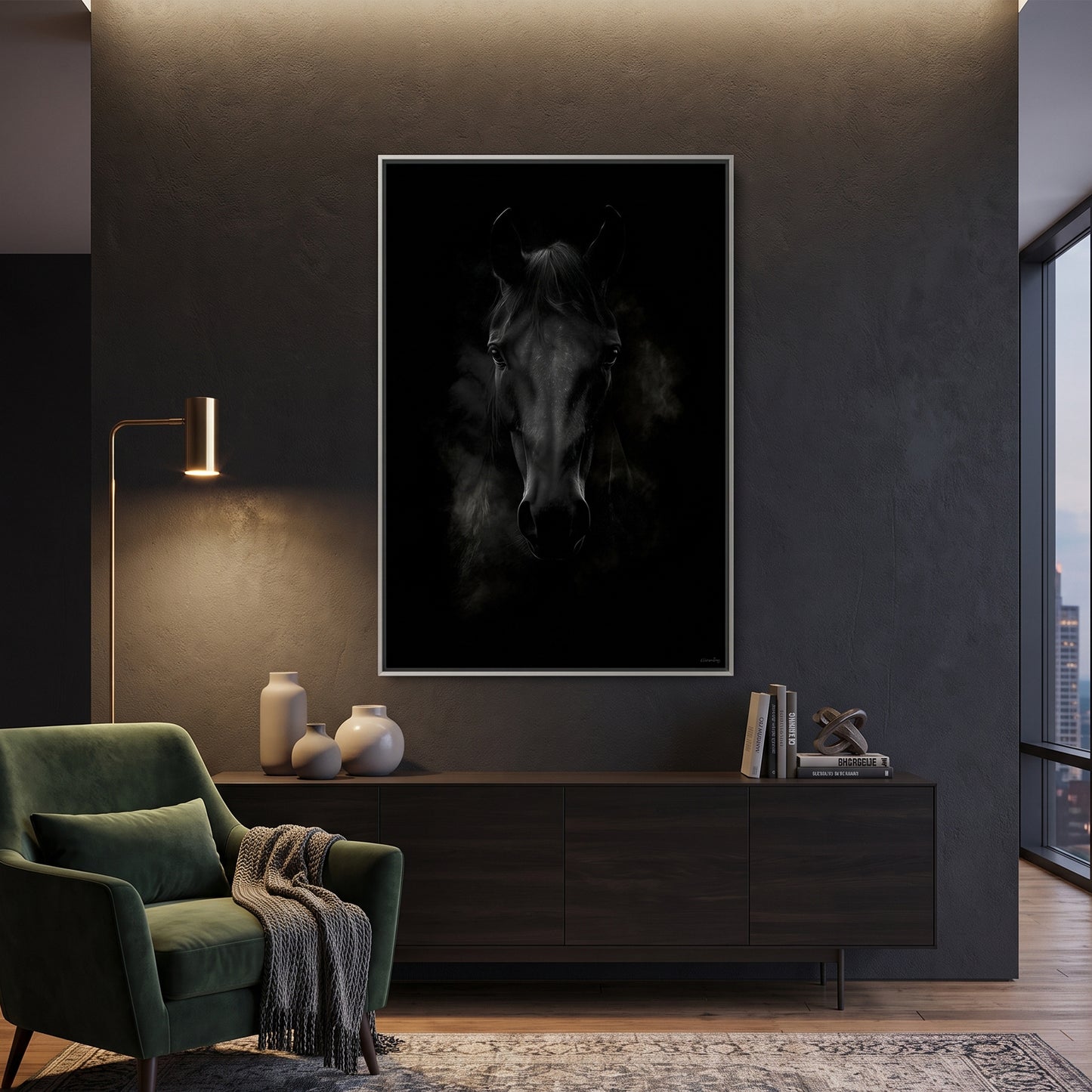 Horse Framed Canvas Wall Art – Dark Majesty