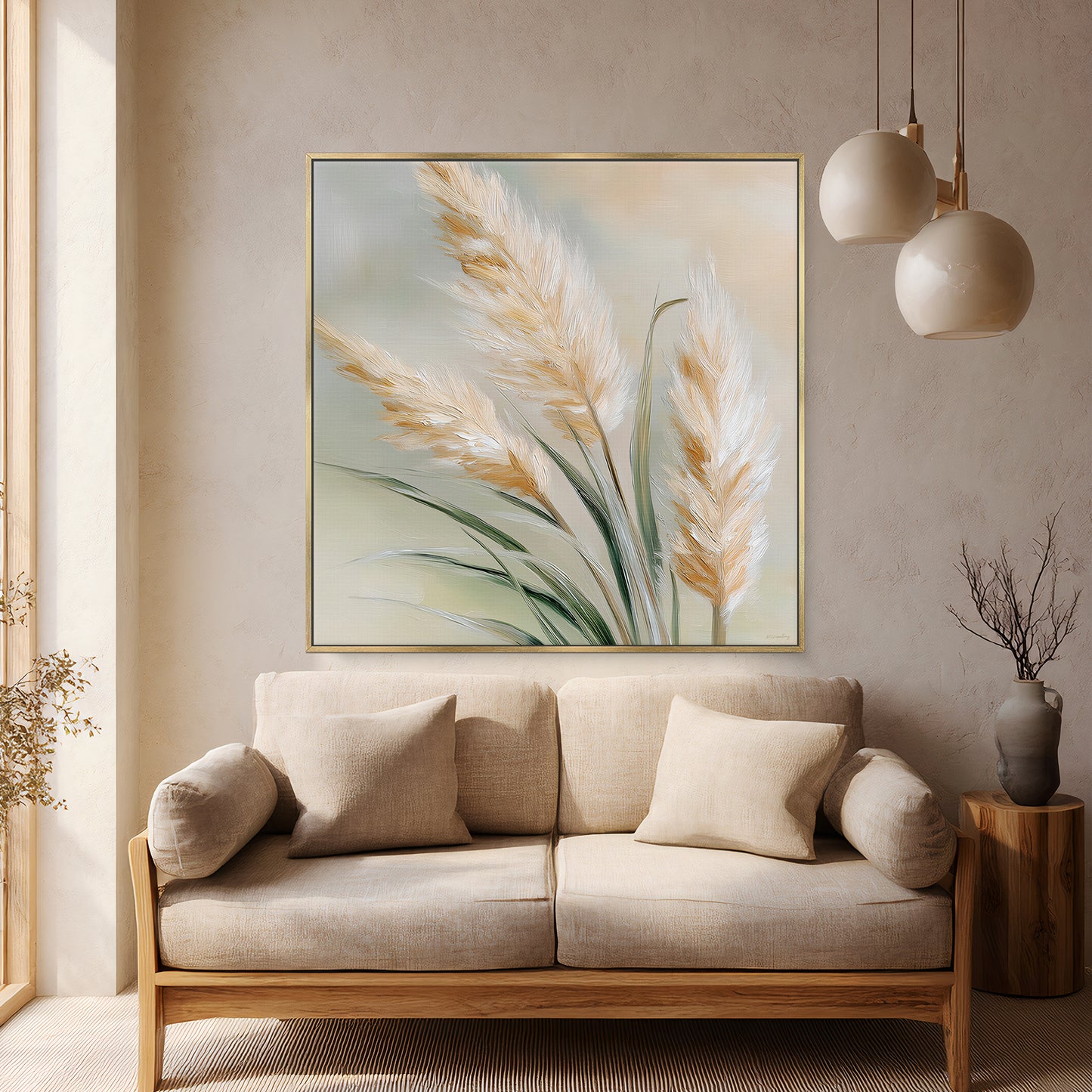 Botanical Framed Canvas Wall Art – Sunlit Stems