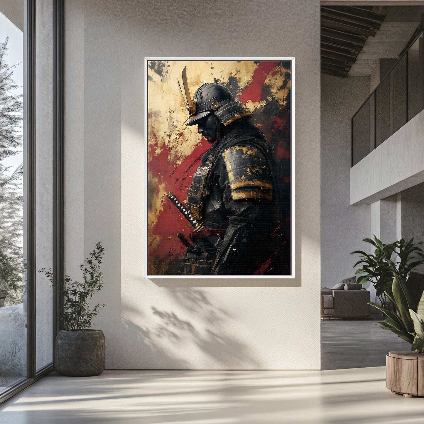 Asian Inspired Samurai Warrior Framed Canvas Print - "Warrior's Reverie"