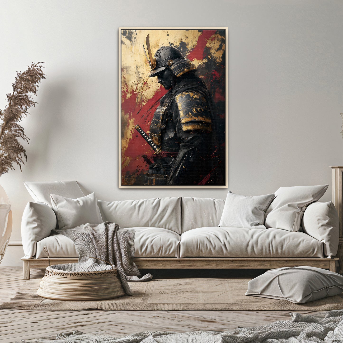 Asian Inspired Samurai Warrior Framed Canvas Print - "Warrior's Reverie"