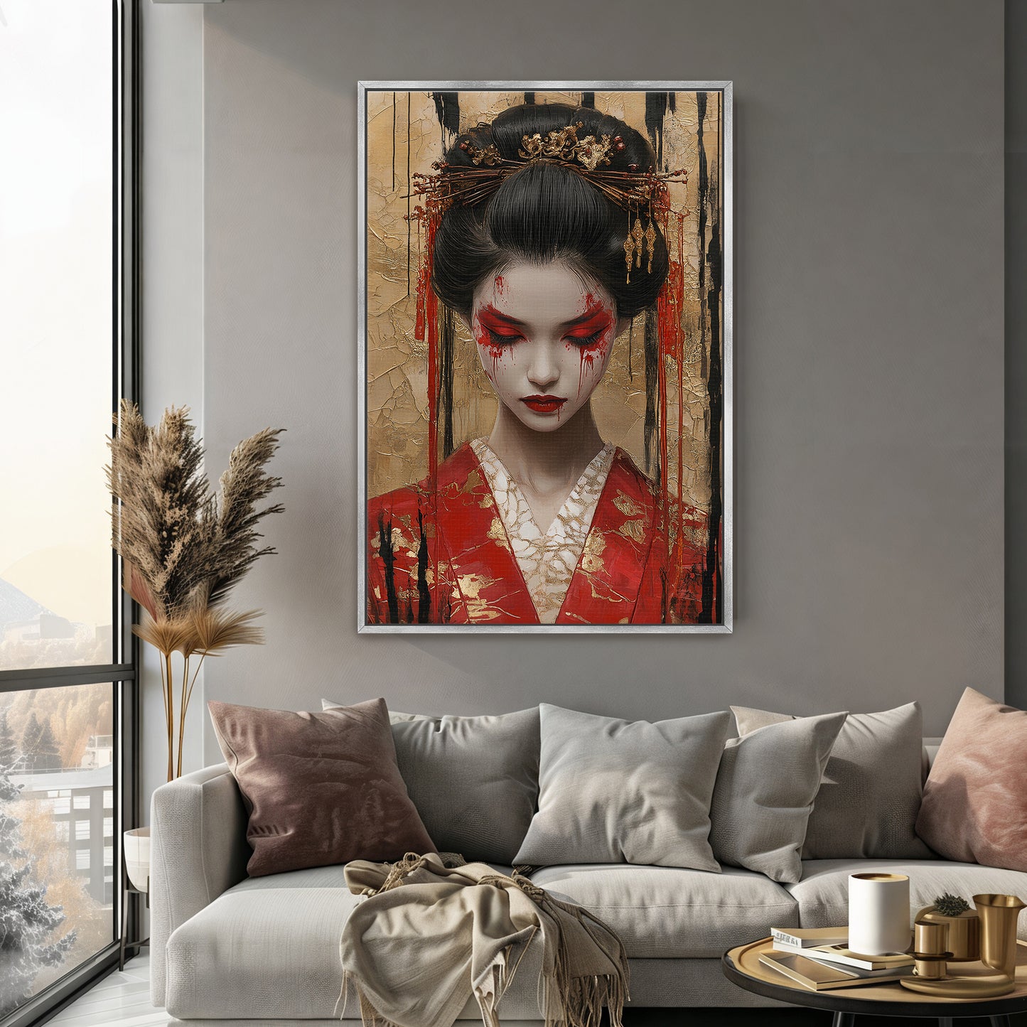 Asian Inspired Framed Canvas Print - "Painted Geisha"