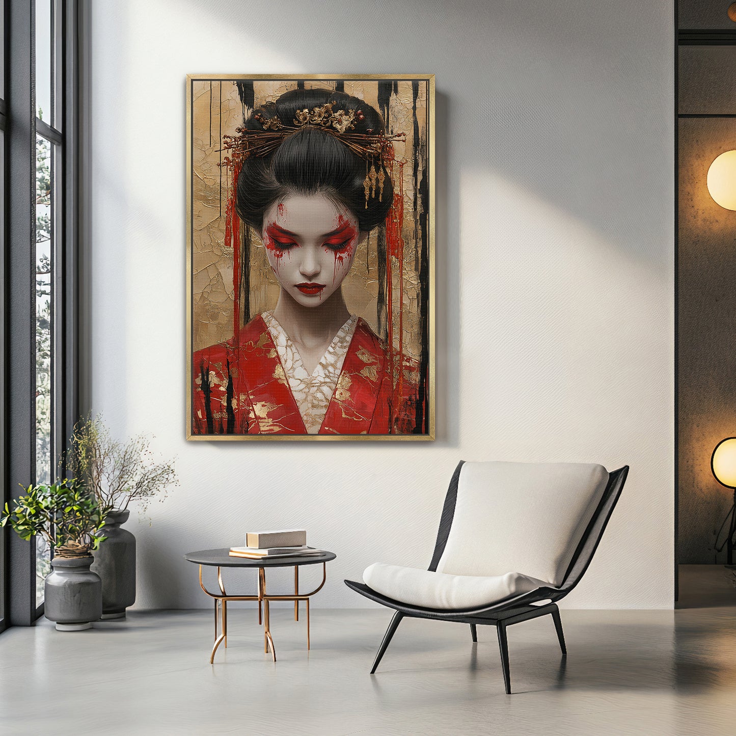Asian Inspired Framed Canvas Print - "Painted Geisha"