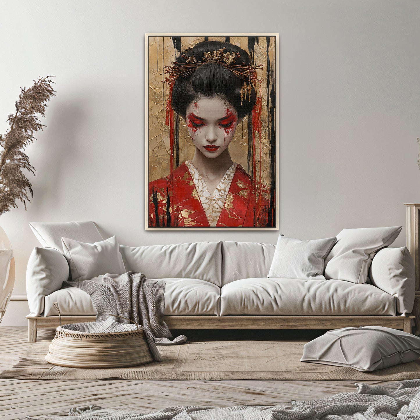 Asian Inspired Framed Canvas Print - "Painted Geisha"