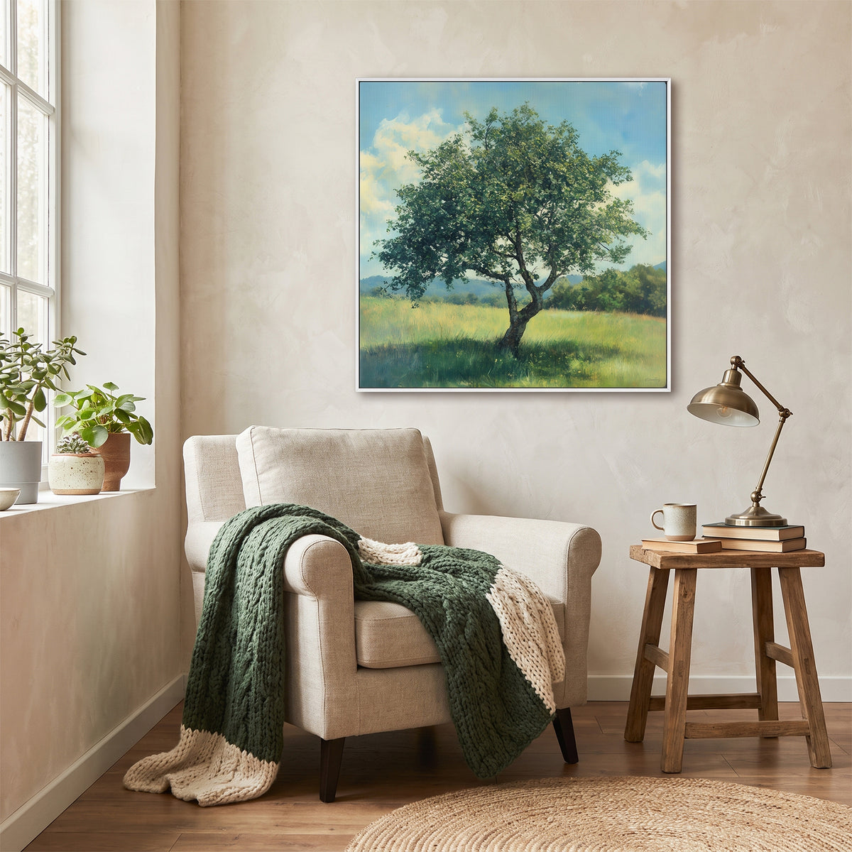 Landscape Framed Canvas Wall Art – The Meadow Tree