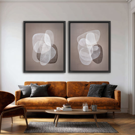 Abstract Neutral Wall Art 2 Piece Set Framed Canvas Print – Soft Interplay