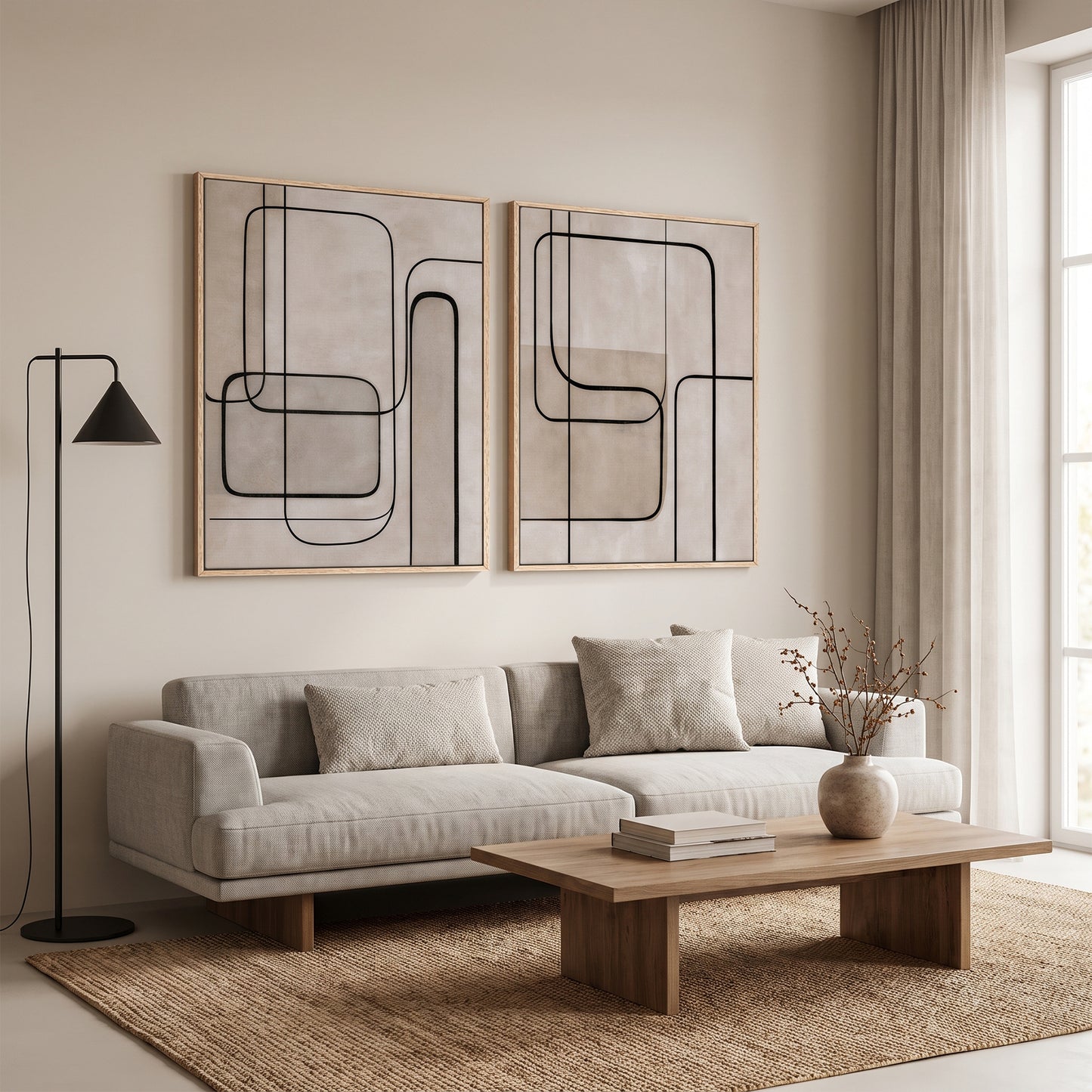 Abstract Framed Canvas Wall Art Set of 2 – Continuous Line