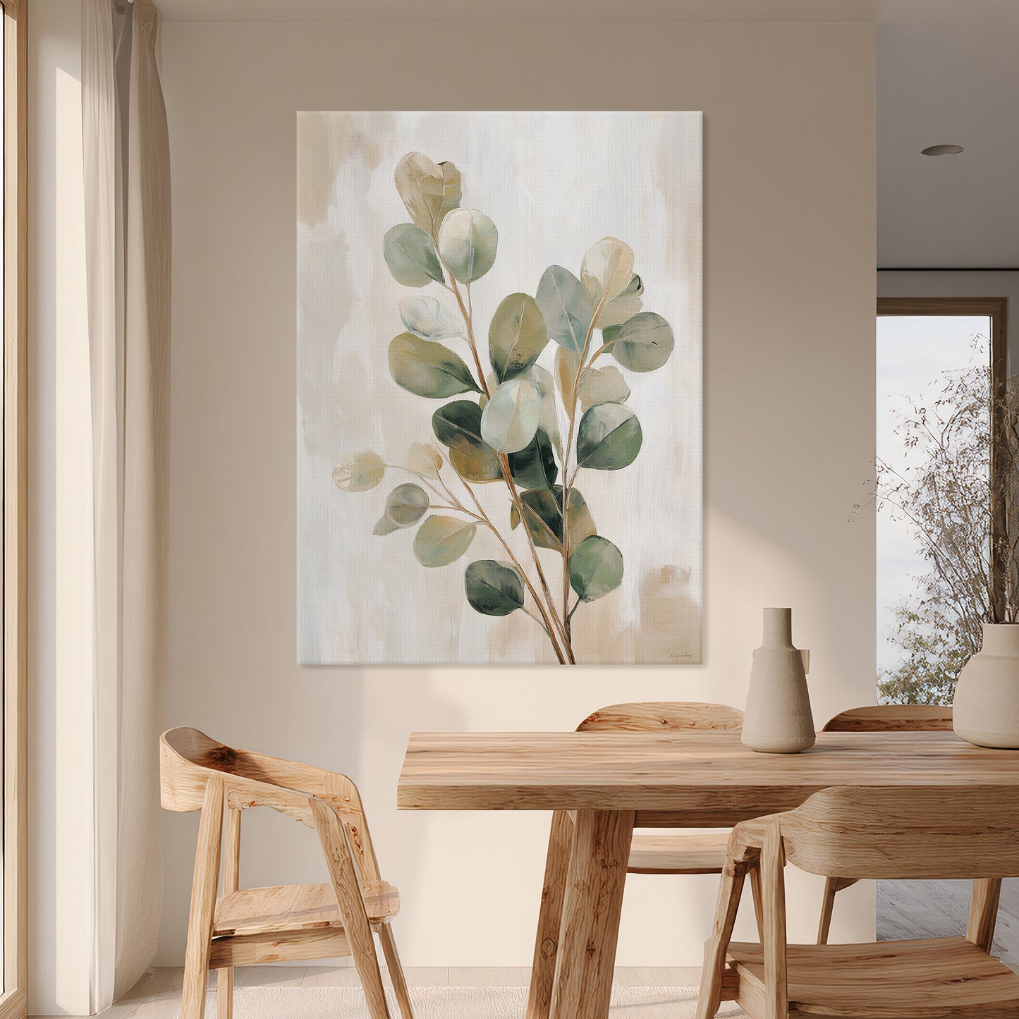 Botanical Stretched Canvas Wall Art – Soft Eucalyptus