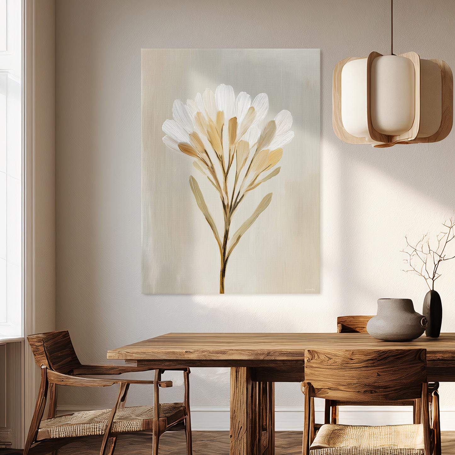 Minimalist Floral Stretched Canvas Print – Golden Whisper