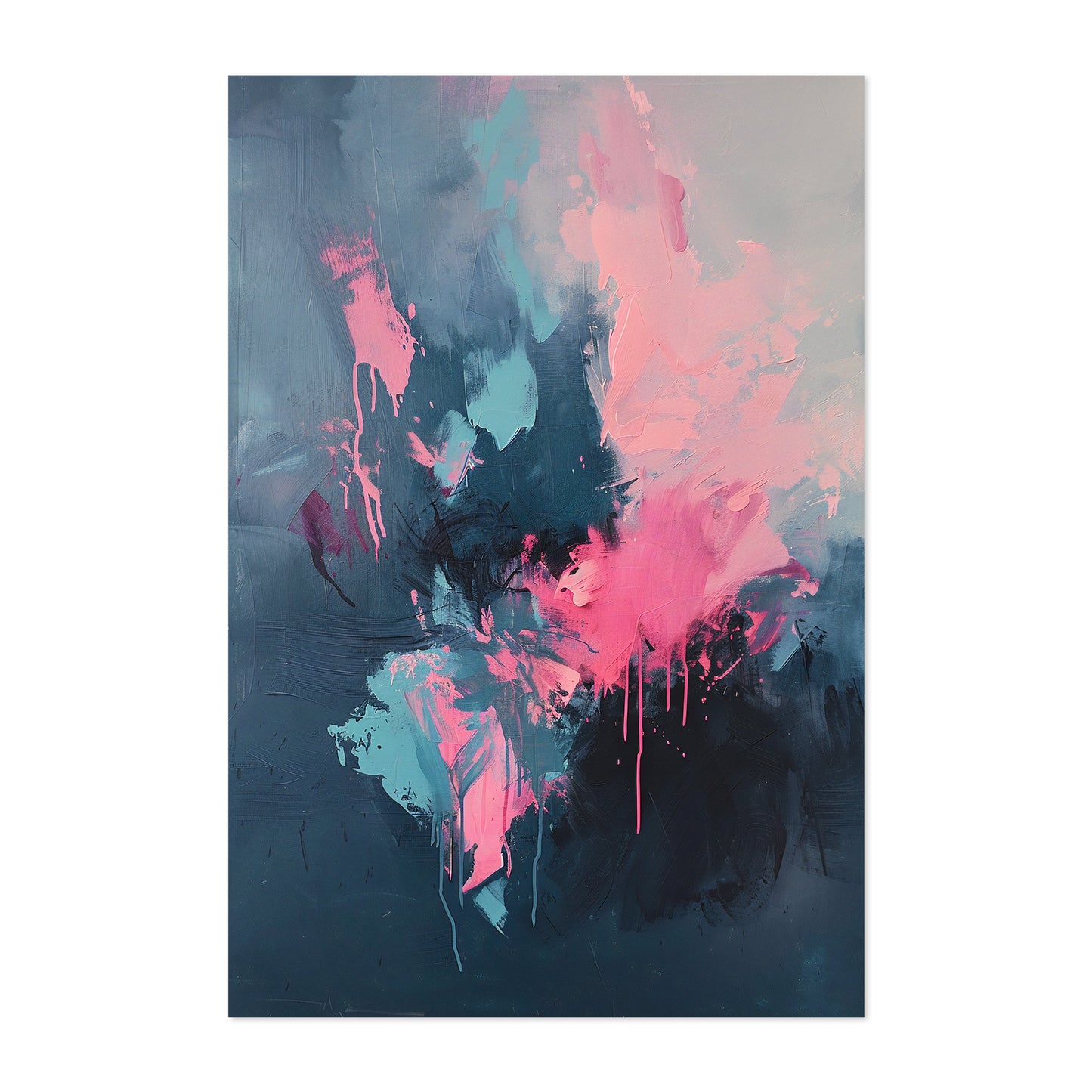 Digital Abstract Wall Art Download – “Electric Bloom” in Pink and Blue