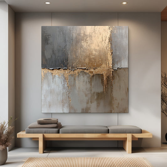Rolled Canvas Abstract Wall Art – “Gilded Faultline”