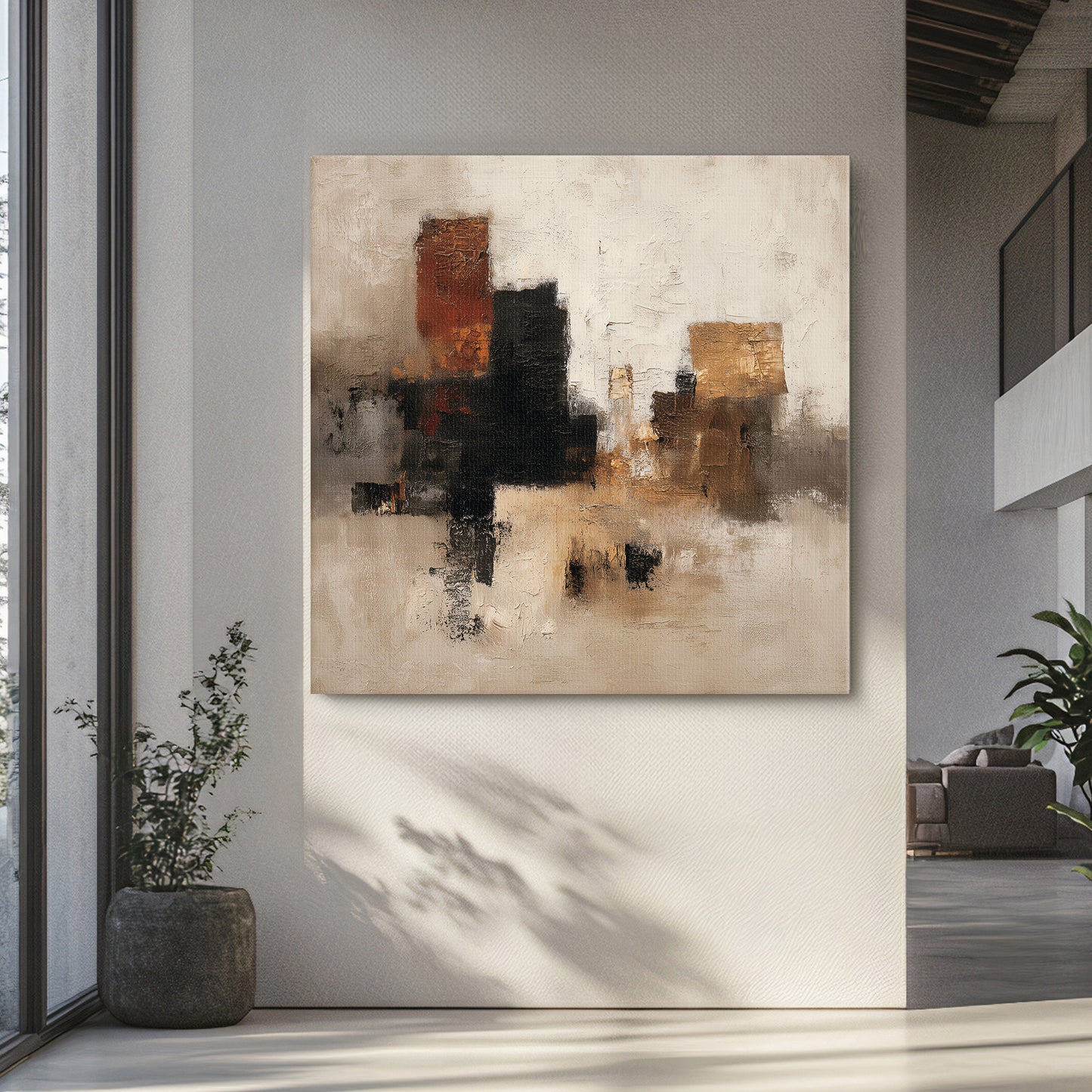 Abstract Neutral Rolled Canvas Wall Art Print – Quiet Geometry