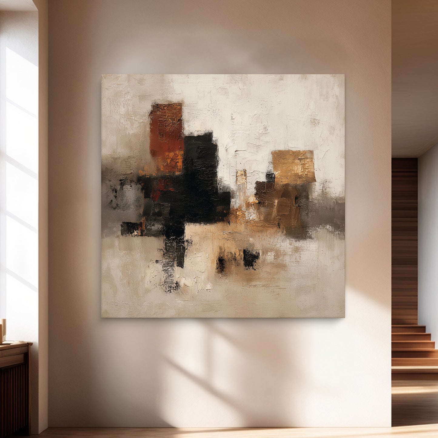 Abstract Neutral Rolled Canvas Wall Art Print – Quiet Geometry