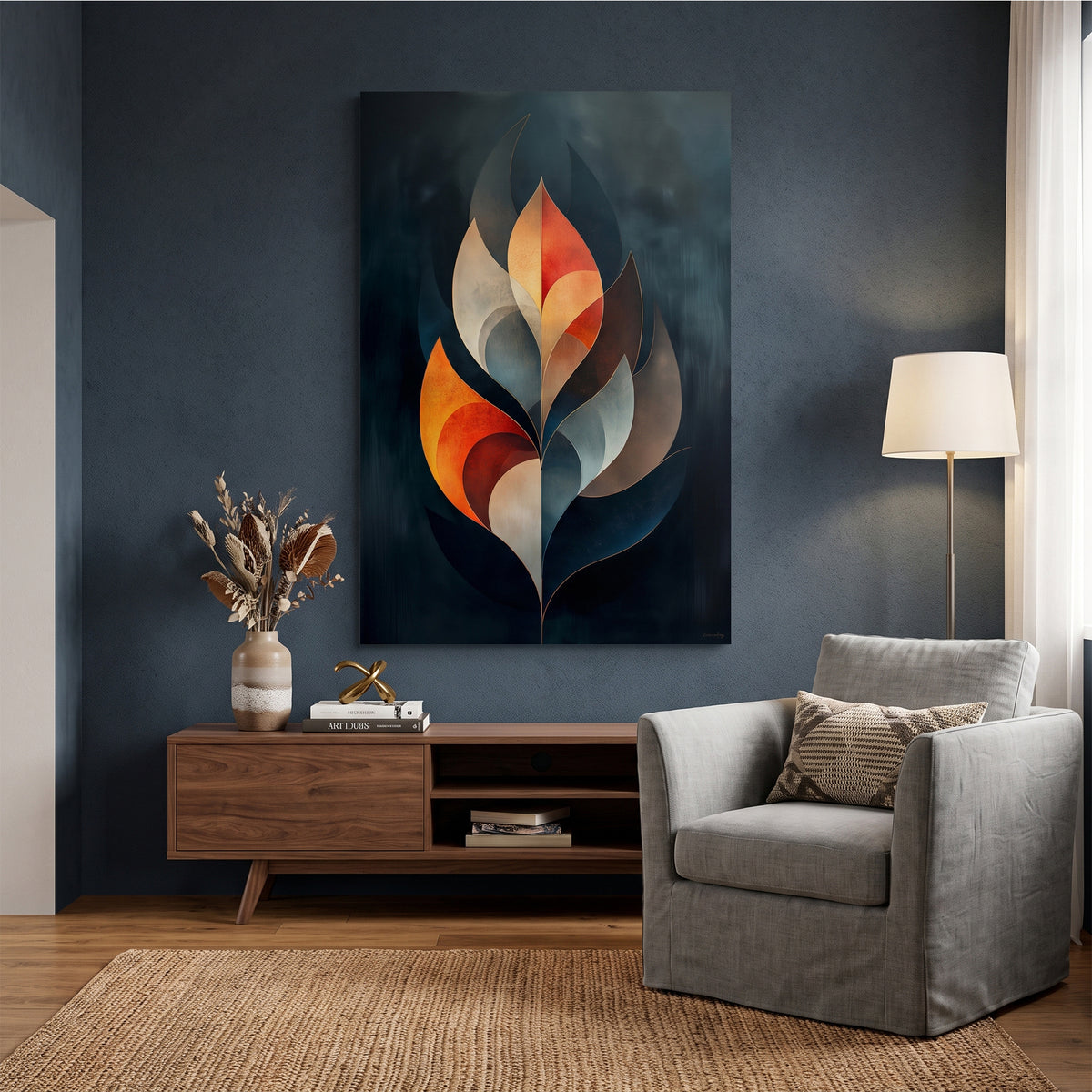 Abstract Rolled Canvas Wall Art – Ember Leaf