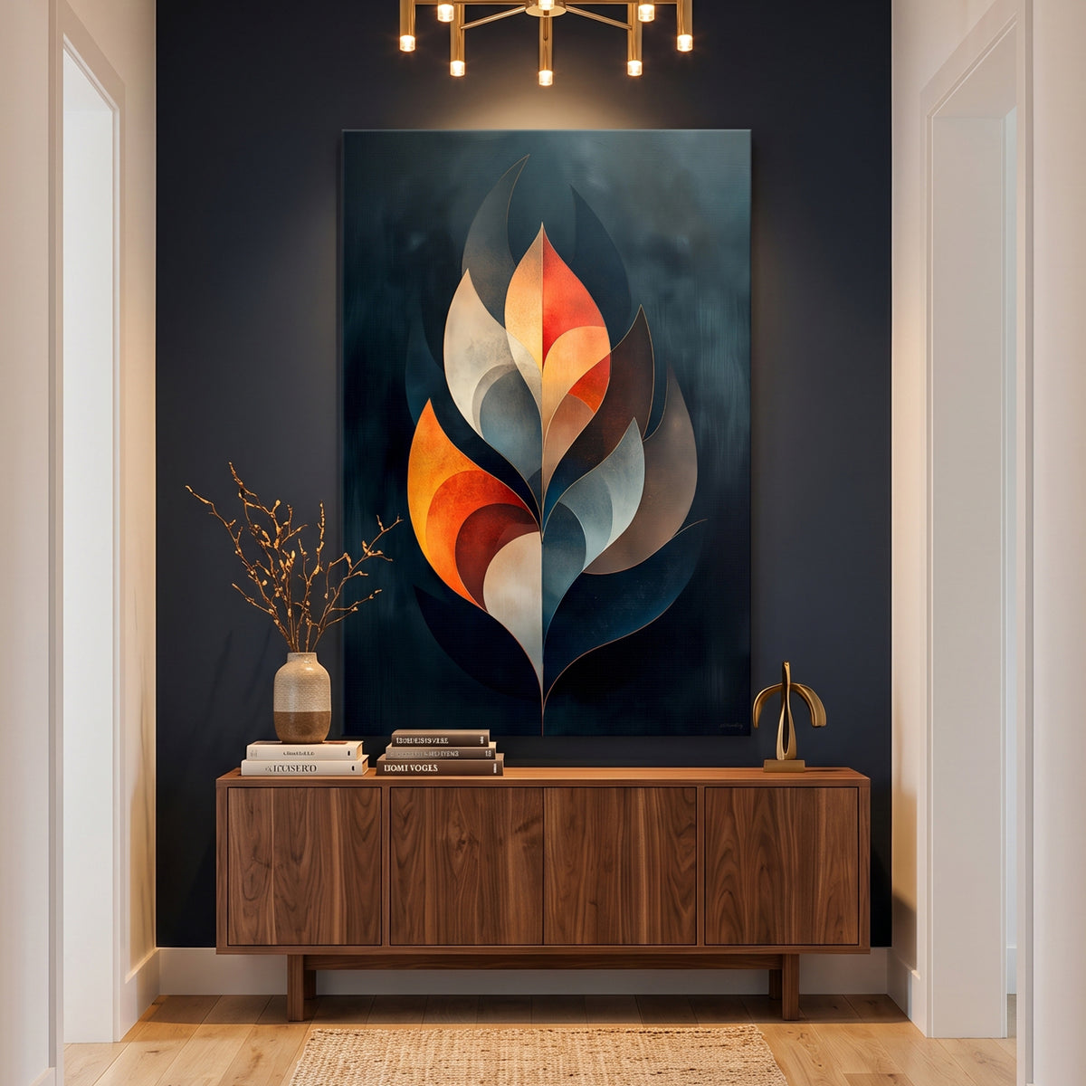 Abstract Rolled Canvas Wall Art – Ember Leaf