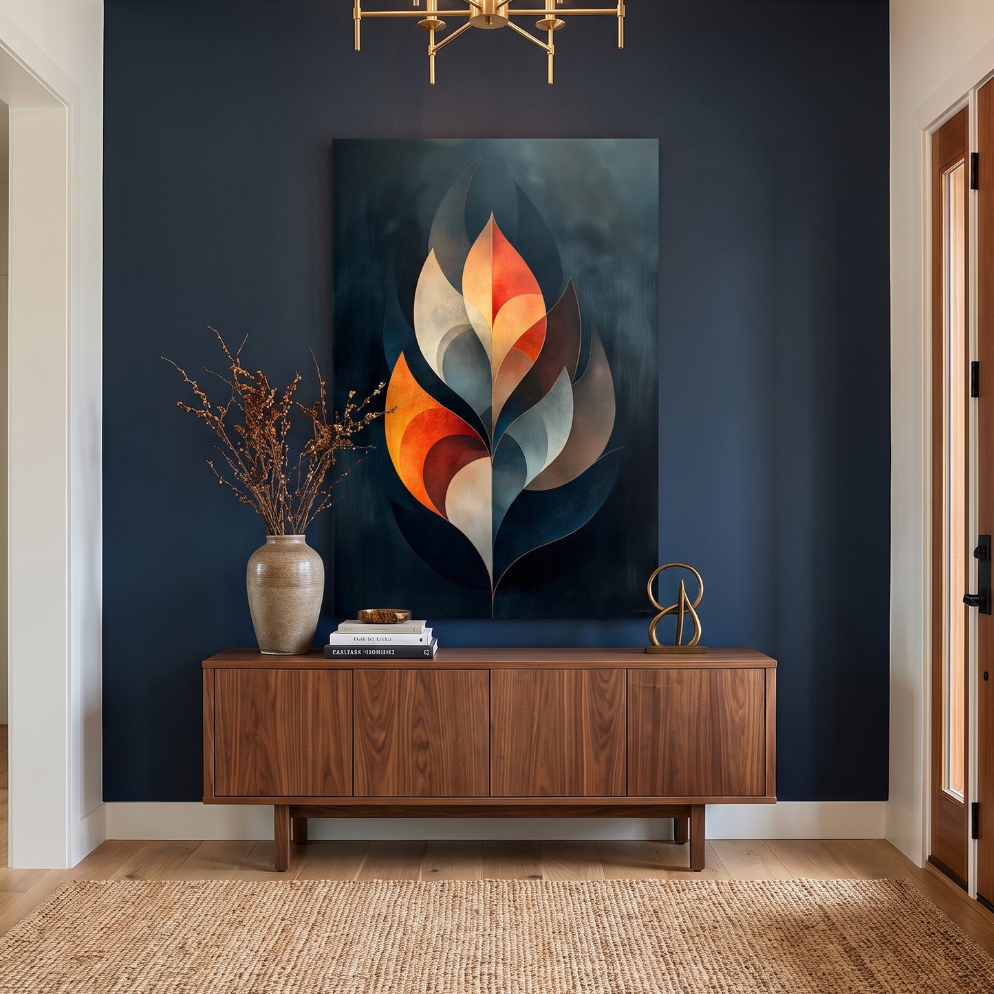 Abstract Rolled Canvas Wall Art – Ember Leaf