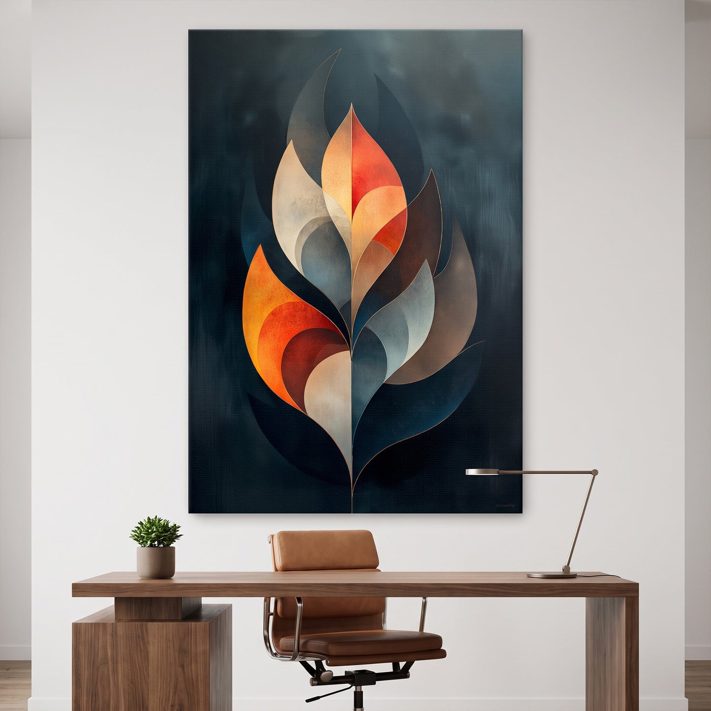 Abstract Rolled Canvas Wall Art – Ember Leaf