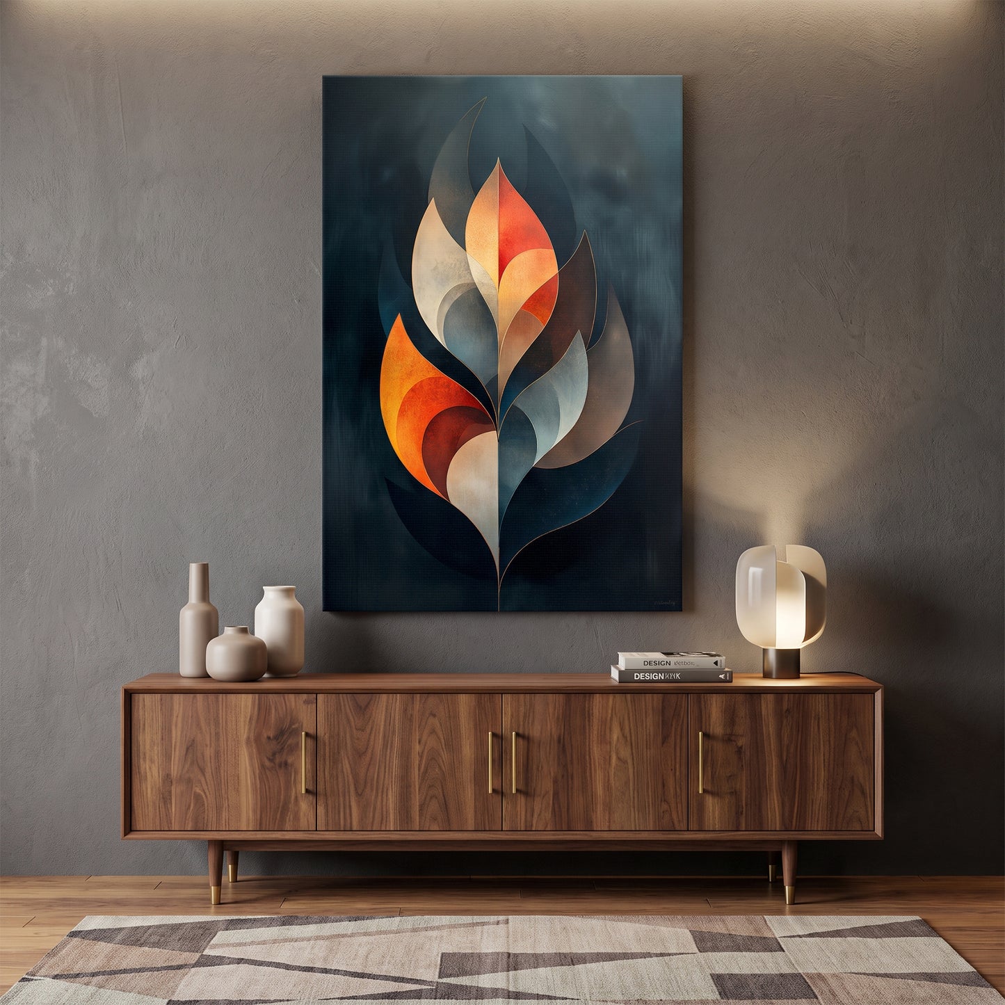 Abstract Rolled Canvas Wall Art – Ember Leaf