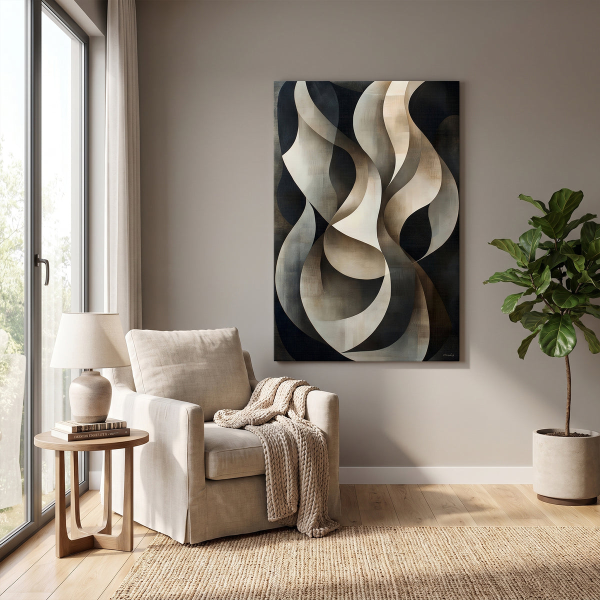 Abstract Rolled Canvas Wall Art – Woven Shadow