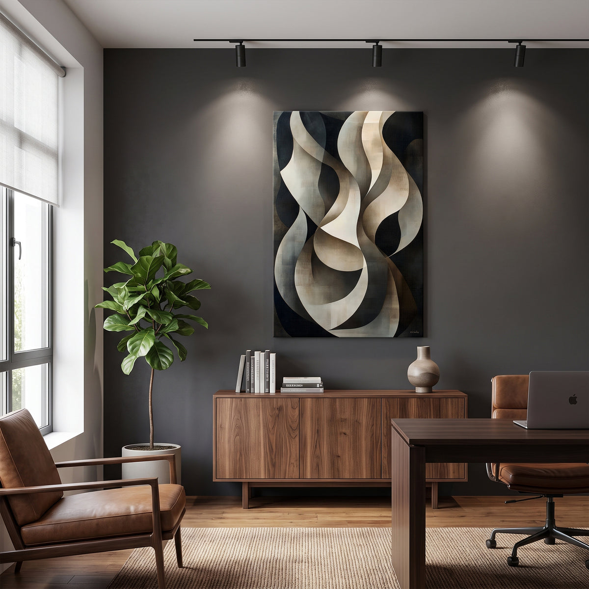 Abstract Rolled Canvas Wall Art – Woven Shadow