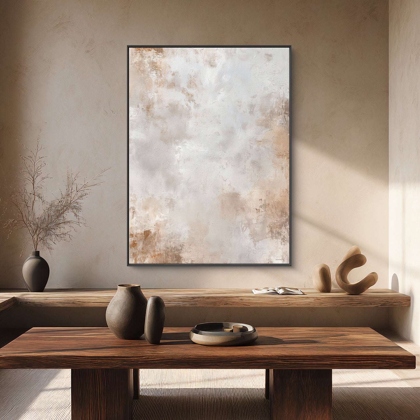 Abstract Framed Canvas Wall Art – Golden Mist