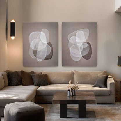 Abstract Neutral Wall Art Set Of 2 Rolled Canvas Print – Soft Interplay